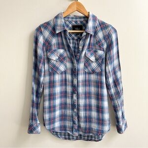 [rails] 100% cotton hunter plaid flannel button down shirt blue red XS